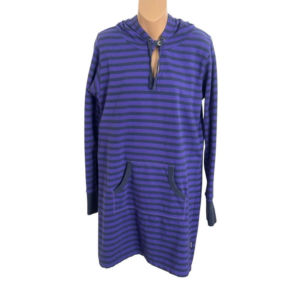 Patagonia Ahnya Purple Gray Striped Hoodie Dress Size Large
